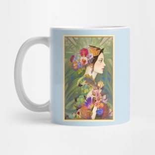 Pretty Art Deco Painting of girl with flowers botanical floral goddess of flowers Mug